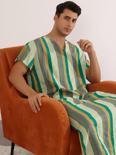 Lars Amadeus Stripe Nightshirt for Men's V Neck Short Sleeves Color Block Nightgown2