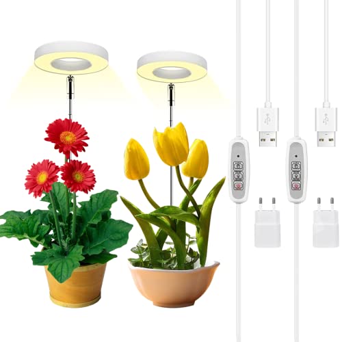 2PCS Lámpara de Planta, Lámpara de cultivo, Lámpara de Planta de espectro completo, Luces de crecimiento ajustable en altura con temporizador 2/4/8H,4 brillos, 3 modos, ideal para plantas pequeñas
