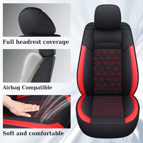 Image of Coverado Seat Covers for Dodge Ram Full Set, Waterproof Truck Car Seat Cover Protectors Custom Fit for 2002-2026 Dodge RAM 1500 2500 3500 with Curved Bench(Red)