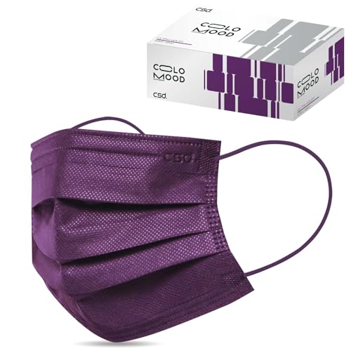 CSD Colo 30 Pcs Purple Disposable Face Masks, 3 Ply Adult Mask with Elastic Ear Loop, Nose Bridge Clip, Breathable Comfortable Mask Great for Indoor, Outdoors Use (Ultra Voilet)