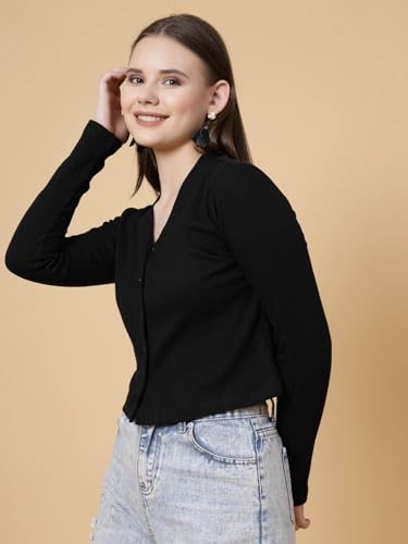 Image of Rigo Casual Wear V Neck Rib Knit Top for Women | Slim Fit Long Sleeves Western Tops for Women