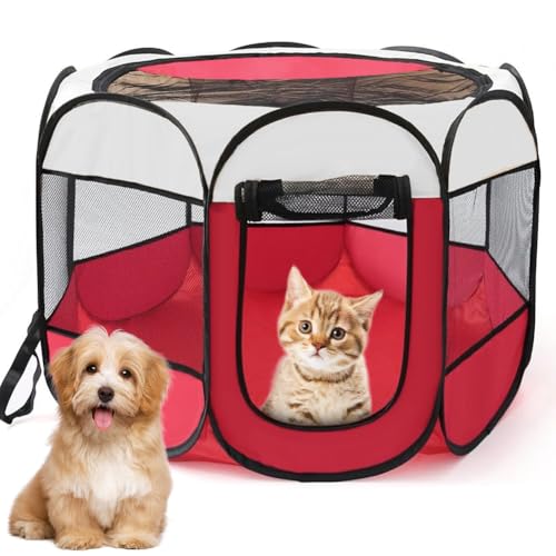 Parc pour chiots - 74 x 74 x 43 cm - Enclos pour chiens, chats, lapins et petits animaux, à l'intérieur et à l'extérieur - Rouge