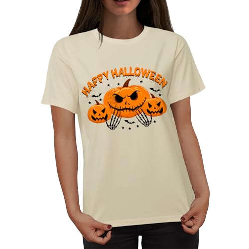 Women's Halloween Shirt:Pumpkin Art Patterns Crewneck Short Sleeve Halloween Party T-Shirt