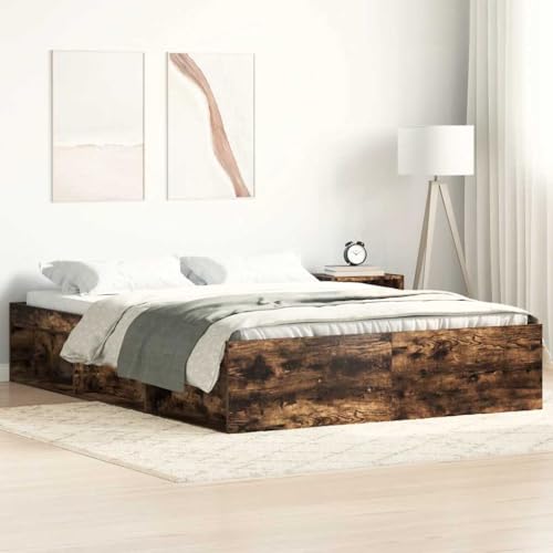 Lumanois Estructura de Cama de Matrimonio Roble Ahumado 135x190 cm,Mobiliario,Camas y somieres,51.88kg-3203912