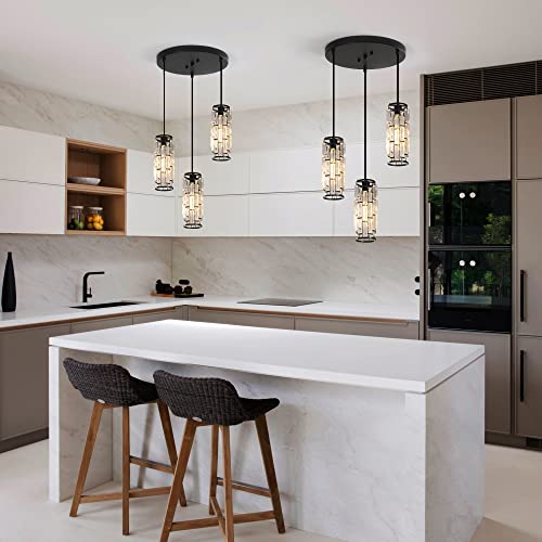 Heircido Crystal Chandeliers Pendant Light Fixture,Modern Pendant Lights Kitchen Island Ceiling Light,Adjustable Hanging Ceiling Light For Dining Room Kitchen Island Living Room Hallway 3 Lights #TOP5