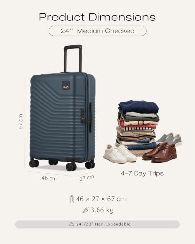 Image of Coolife Luggage, Lightweight PC Hardside Suitcase, Checked-Medium 24-Inch