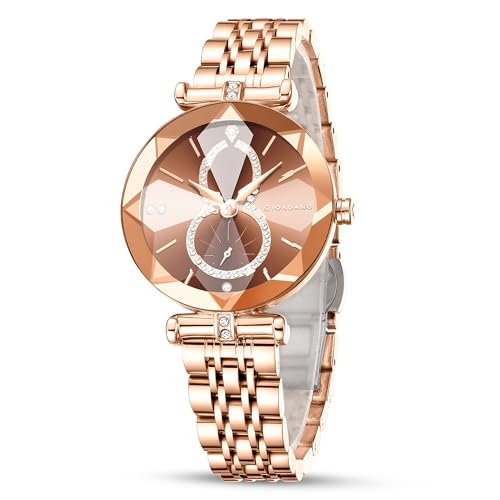 Image of Giordano Luxury Watch for Women - Round Diamond Cut Glass Dial, Elegant Stainless Steel Strap with Quartz Movement