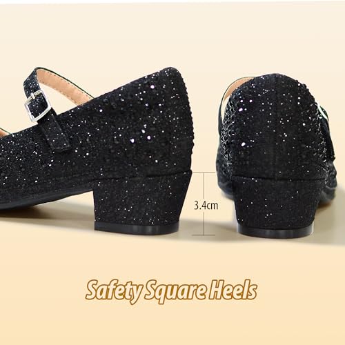 Girls Dress Shoes Mary Jane Shoes for Girls Sparkle Low Heel Hook and Loop Flats for School Wedding Party4