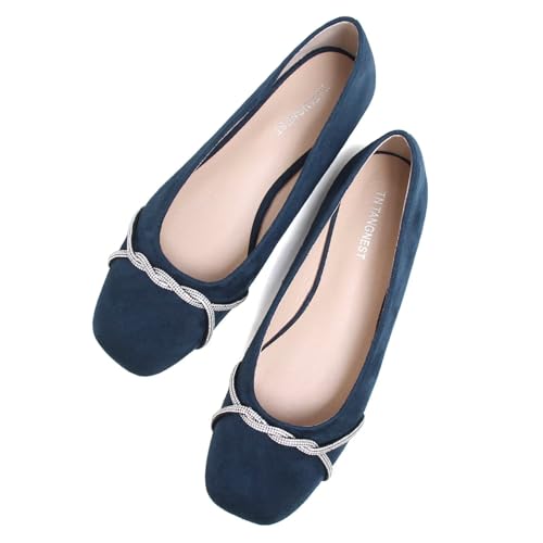 Image of TN TANGNEST Womens Casual Flats Chain Ballet Flats | Fashion Pointed Toe Rhinestone Flats, Comfort Slip On Dress Shoes for Business Work Office Wedding Party