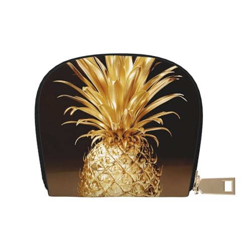 Gold Pineapple Printed Credit Card Wallet for Women Men Cute Zipper Card Cases Holder Mini Coin Purse with 12 Card Slots