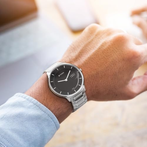 Image of Edge Plain 2 Hands Slim Grey Round Dial Steel Colour Stainless Steel Strap Mens Watch - NU10044SM01