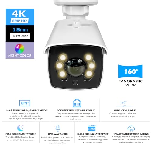 Cámara IP POE de 8 MP MWRCTV para vigilar exteriores con gran angular 3