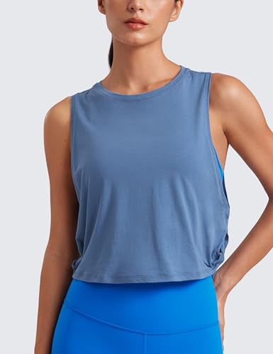 Image of CRZ YOGA Pima Cotton Dropped Armhole Tank | Workout, Naturally Soft, Loose Fit, Crop, Crewneck, Knotted Sides, Sleeveless Tops for Women