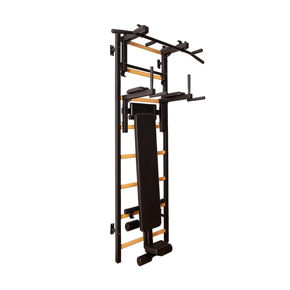 BenchK 233B Full Body Workout Dip Station Wallbars with Convertible Steel 6-Grips Pull Up Bar That can Also