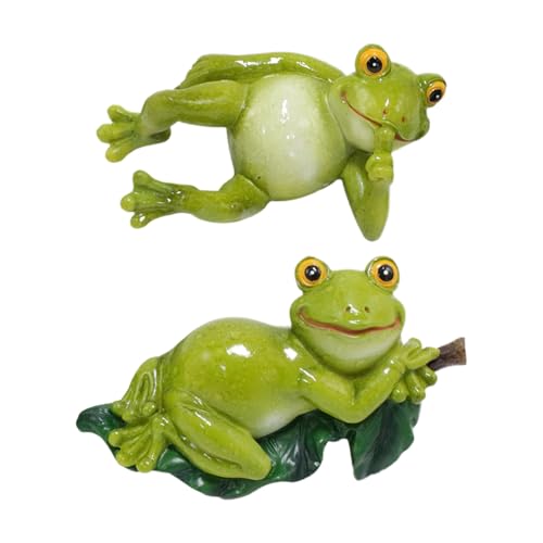 Lot de 2 statues de grenouille en résine pour décoration d'extérieur, figurines d'animaux mignons, résistantes aux intempéries et peintes à la main, accessoires de jardin de cour, 8 x 4,2 cm