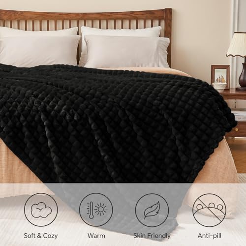Image of BEDELITE 3D Checked Black Fleece Throw Blanket for Couch, 50x60 Inches