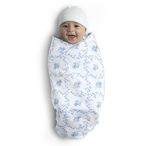 Image of Delta Children 100% Organic Cotton Fitted Crib Sheets, Blue Botanicals + 100% Organic Jersey Cotton Baby Receiving Blankets - 30x40 Inches - GOTS Certified (Pack of 2) (Bundle)