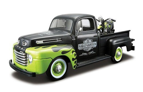 Maisto 1:27 1948 Ford F-1 Pickup & 1948 Harley FL Panhead Black & Green