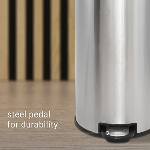 Happimess Hpm1001A Oscar Round 8-Gallon Step-Open Trash Can With Free Mini Trash Can, Modern, Fingerprint Proof For Home, Kitchen, Office, Large:7.9 Gallon Small:1.3 Gallon, Stainless Steel #TOP4