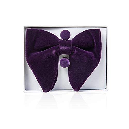 Image of GUSLESON Mens Solid Plaid Velvet Pre-tied Adjustable Bow Tie and Pocket Square Cufflink Set with Gift Box
