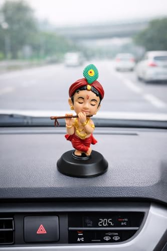 Image of Baby Krishna Idol with Flute for Car Dashboard | Premium Resin Lord Krishna Murti for Home Temple, Office Desk & Car Decor | Spiritual Gift