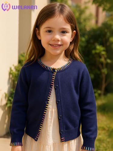 Girls Knit Cardigan – Soft Lightweight Sweater with Rainbow Trim for School or Layering2