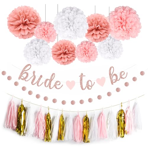 Image of NISOCY Bachelorette Party Decoration, Pink Bridal Shower Decoration Bride to Be Sign Banner with Fringe Party Curtains and Honeycomb Balls for Fall Wedding Bridal Shower Party Decorations
