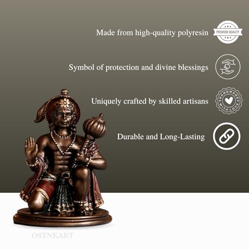 Image of Hanuman Ji Murti for Car Dashboard Idol Polyresin 3 inch Antique Colour, Home & Office Decor Statue, Living Room Show Piece, New House Warming, Birthday, Diwali Gift Item