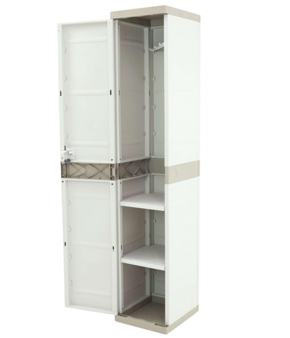 Recamania Taquilla de plástico Color Beige con Llave, Colgador, 2 baldas Regulables | Medidas: 176x41x35 cm