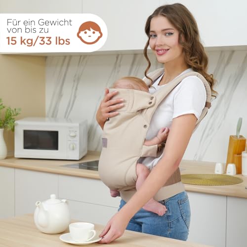 GAGAKU Babytrage für Babys Kleinkinder, Einfach zu Tragen Gesicht in Gesicht nach Vorne und Hinten Tragen, Ergonomisch Tragehilfe mit Nackenstütze, Geeignet für 3,2-15kg - Khaki