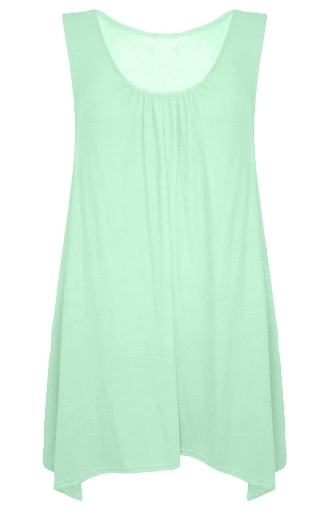 KATSSI Women’s Ladies Hanky Hem Swing Top Plain Round Scoop Neck T Shirt Top Mint