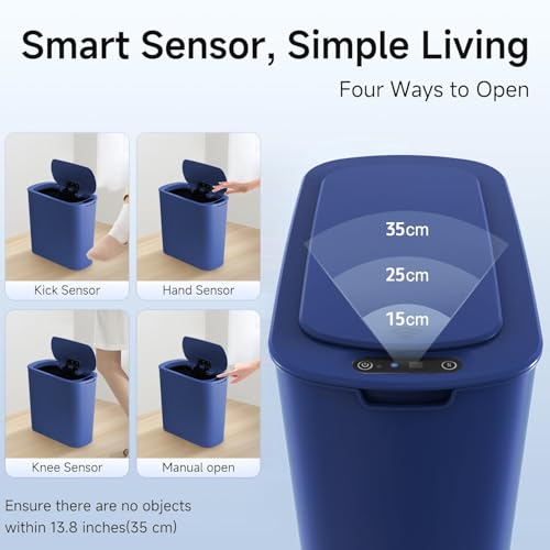 Image of TIPGO 5 Gallon Motion Senor Bathroom Trash Can with Lid, Automatic Garbage Can Touchless, Smart Plastic Waste Basket for Narrow Spaces, Bathroom, Office, Bedroom, Living Room (Blue)
