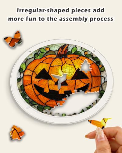 Image of Acrylic Jigsaw Puzzle Suncatcher Orange Pumpkin Adult Puzzles Gifts 6.3 inch