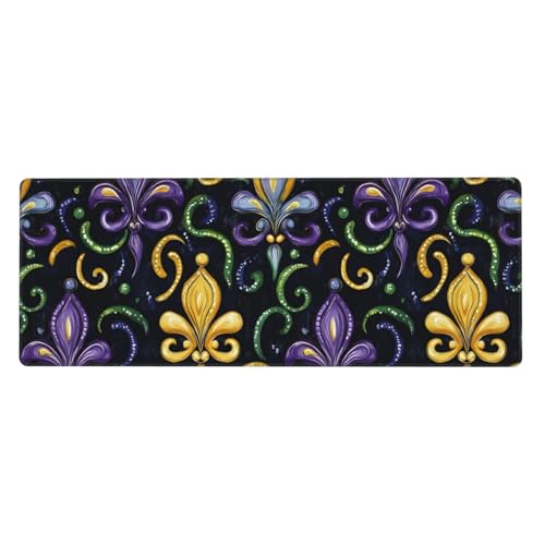 Grand tapis de souris de jeu motif fleur violette et dorée avec bords cousus