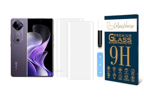 Image of GlassVerse Vivo V40 UV Tempered Glass Screen Protector. Pack Of 2 | 3D Curved Edge | 9H Hardness | Full UV Glue with UV Light | Anti-Scratch | Case Friendly | HD Clear. (6.78 Inches)