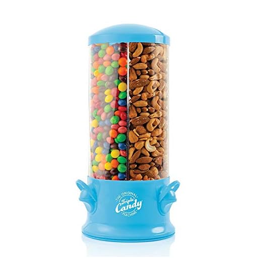Handy Gourmet The Original Triple Candy Machine - Fun Candy & Nut Dispenser - New & Improved (Blue) - 360 Degree Selection
