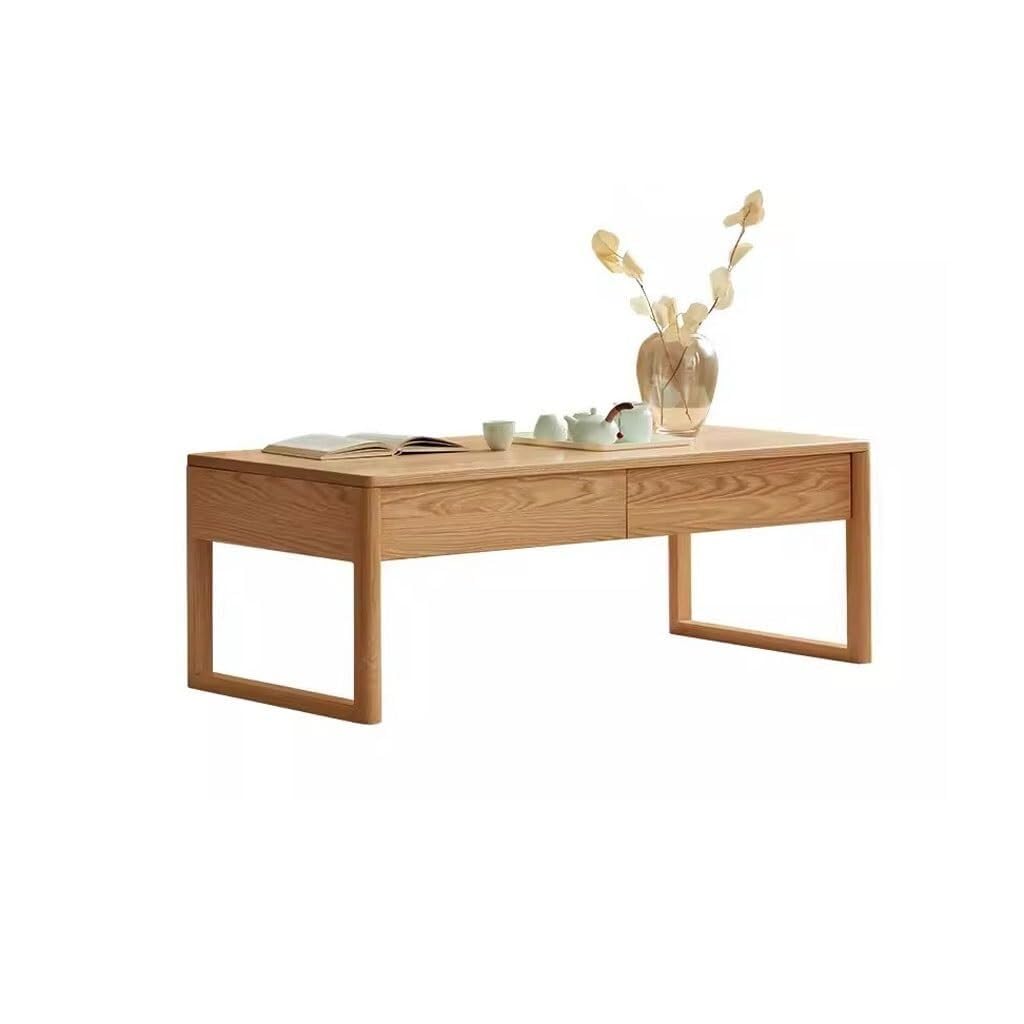 Solid Wood Coffee Table Chinese Zen Style Oak Log Tea Table for Living Room 95x58x42 cm