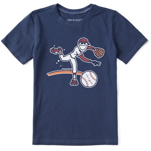Life is Good. Kids Jake Baseball Short Sleeve Crusher Tee, Darkest Blue