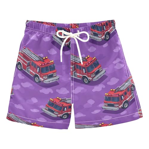 JUNZAN Fighters Red Fire Truck Purple Boys Swimming Trunks Quick Dry Boys Boardshorts Kids Swimwears Summer Holiday 2T
