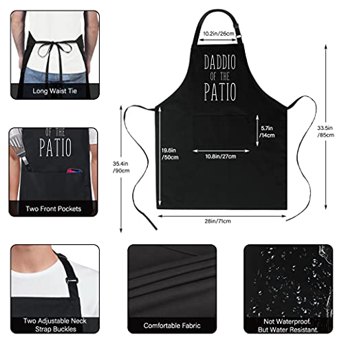 Xornis 100% Cotton Funny Apron Daddio Of The Patio For Men With 2 Pockets Grill Bbq Adjustable Bib Black Aprons Gifts For Dad Fathers Day #TOP2