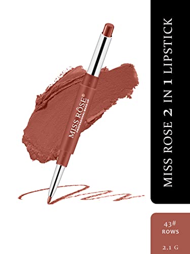 Image of Miss Rose 2 In 1 Waterproof Matte Lip Liner With Lipstick Shade -43, brown, 2.1 g