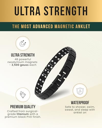 Image of MagnetRX Ultra Strength Magnetic Anklet - Effective Magnetic Ankle Bracelets for Men - Titanium Mens Ankle Bracelet with 48 Magnets (Black)