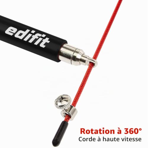 Edifit, Corde a Sauter Sport, 3 Mètres, Poignée de 165 mm, Réglable, Sport Maison, pour Hommes et Femmes, Fitness, Boxe, Crossfit, Entraînement (Rouge et Noir) – vue 3