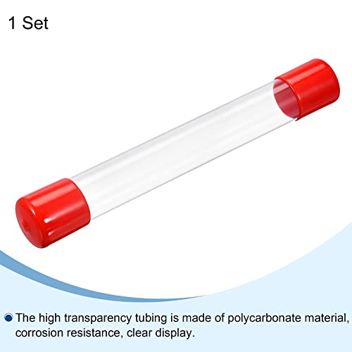 Image of PATIKIL Clear Rigid Tube Round Plastic Tubing with Red Rubber Caps Polycarbonate Water Pipe, 305mm / 12 Inch Length, 26mmx28mm /1.02 inchx1.1 inch, 1 Set