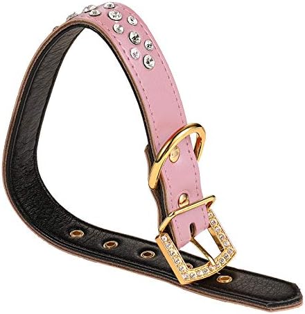 LOVPE Golden Rhinestone Buckle with 3 Rows Personalized Rhinestone Leather Bling Crystal Dog Collar for Dogs Small Medium Breeds (S, Pink)
