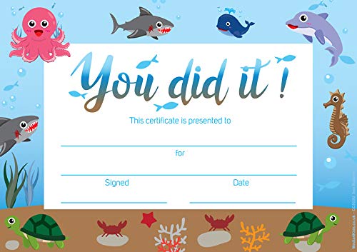 30 x You did it! Sea Buddies School Certificates. A5 Size