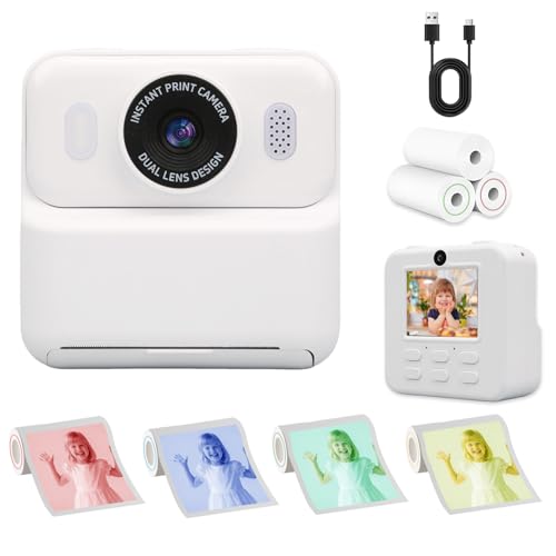 Appareil photo à impression instantanée blanc, le cadeau parfait avec double objectif