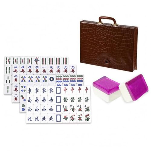 Fichas Mahjong rectangulares para noches de juego en familia set de 148 piezas con caja cuero