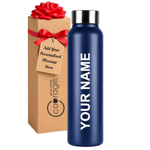 Image of Courage Personalised Stainless Steel Water Bottle 1 Litre | Custom Name Engraved Bottle | Leak-Proof, BPA-Free, Rust-Resistant | Stylish Gift for Kids, Women & Men | Office, School & Gym Use (Blue)