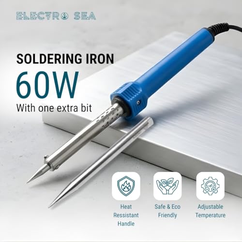 Image of ElectroSea 60W Soldering Iron Kit with 1 Interchangeable Tip, Solder Wire, QuickFix Flux Paste, Fast Heating Professional Welding Tool for Electronics, Automotive, Heavy-Duty DIY projects